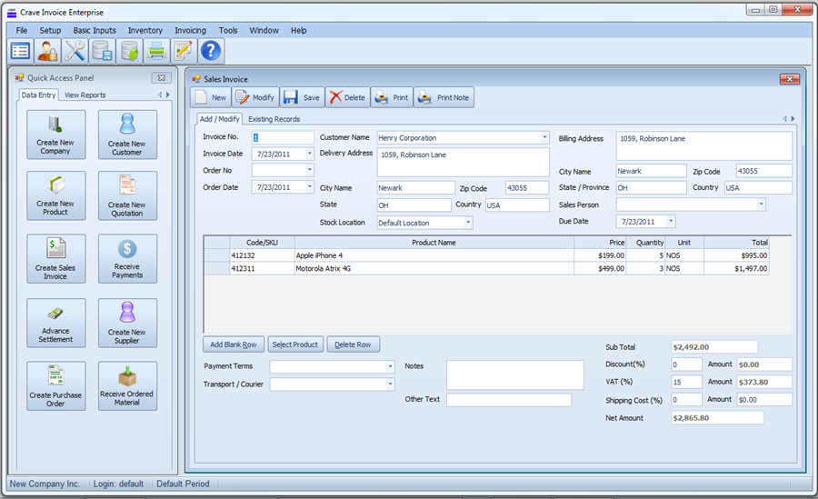 Crave Invoice Enterprise screen shot