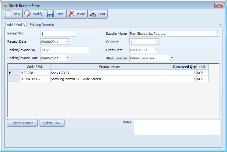 CraveInvoice stock and inventory screen