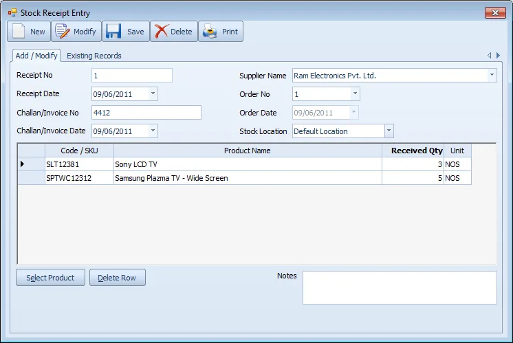 CraveInvoice stock and inventory screen