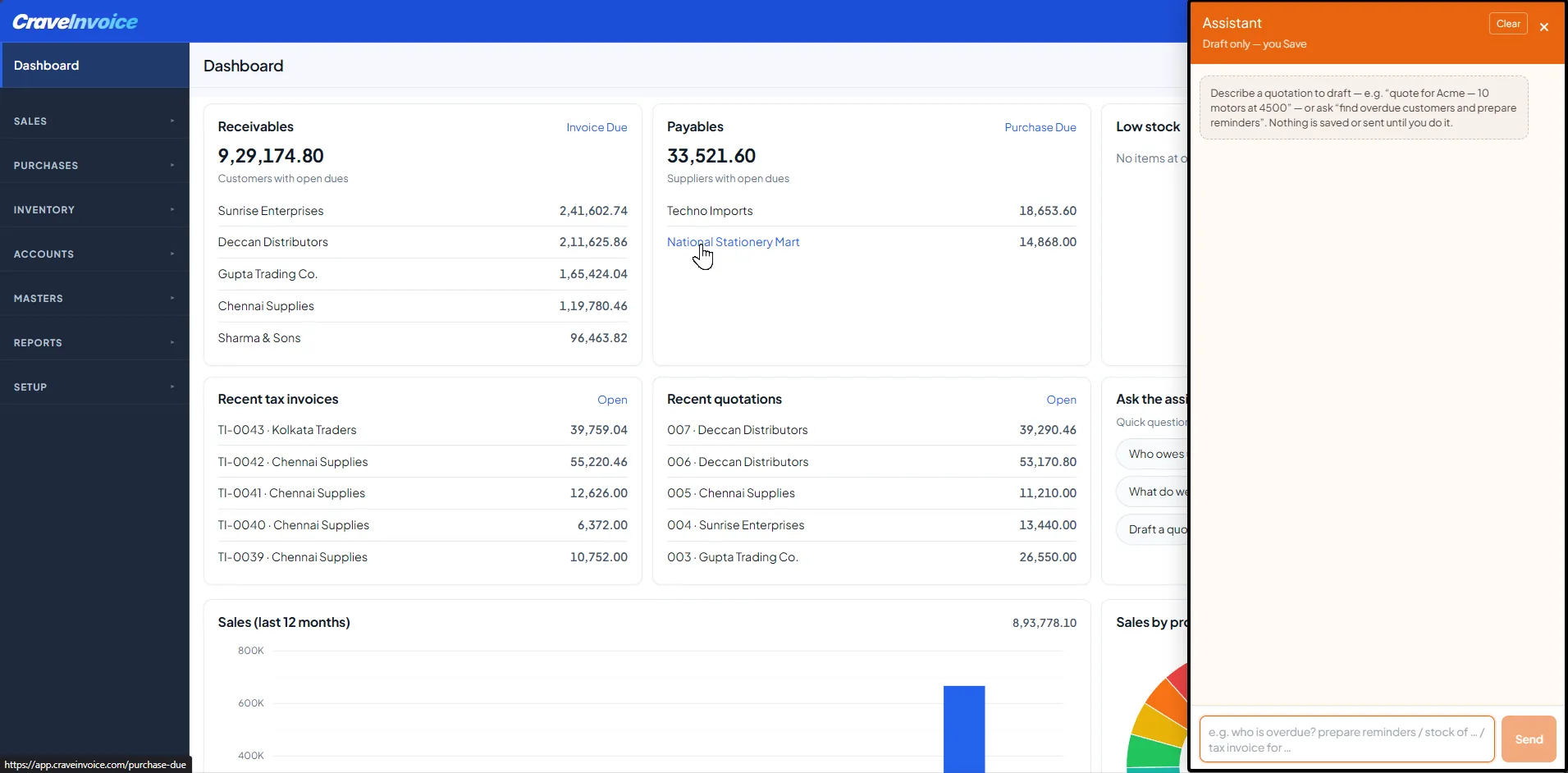 CraveInvoice AI assistant