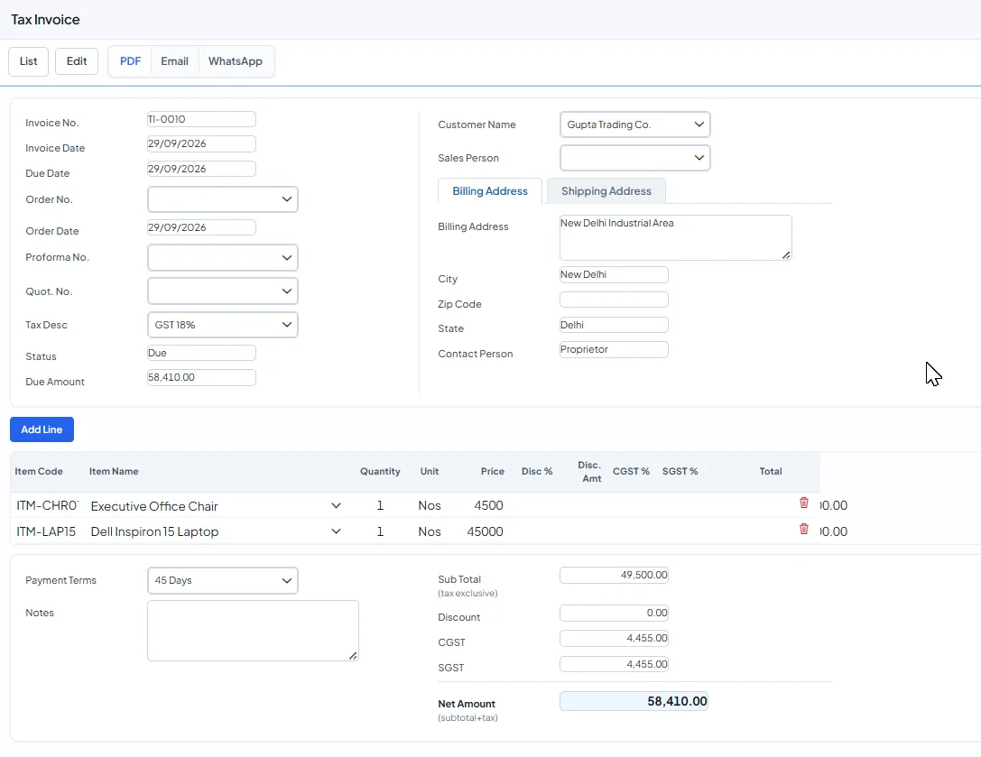 Creating a GST invoice in CraveInvoice