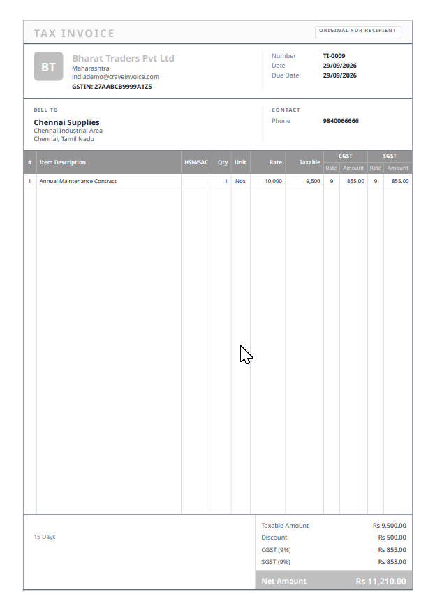Invoice print preview