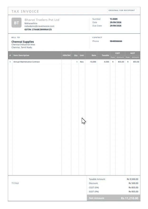 Invoice PDF in CraveInvoice