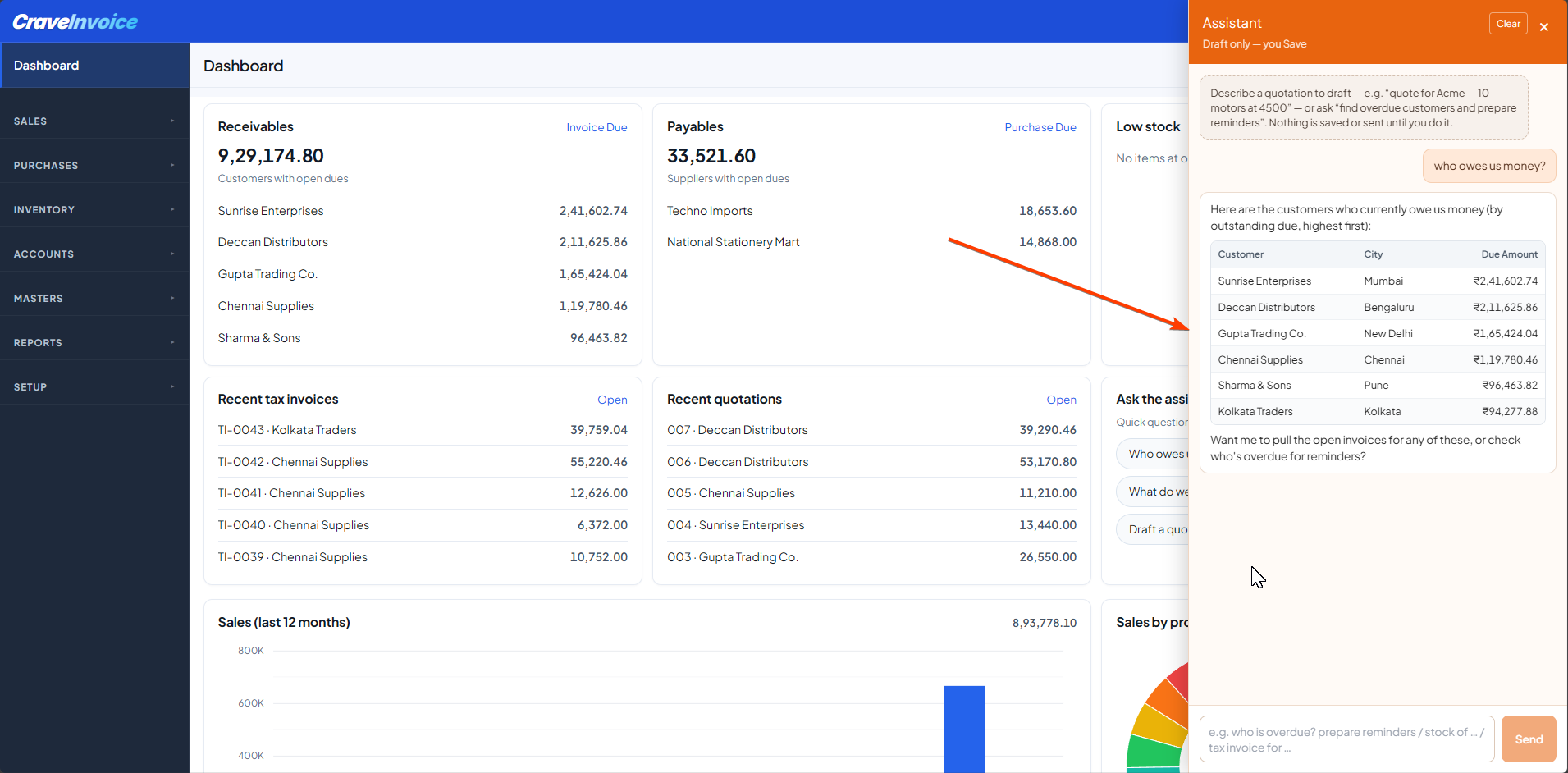 AI assistant answering who owes you money