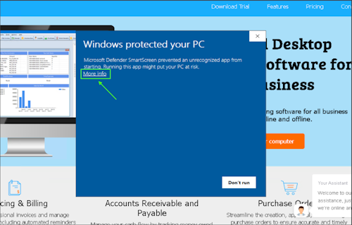Windows SmartScreen warning — click More info